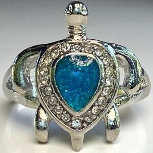 Silver Turtle Ring with Blue Stone